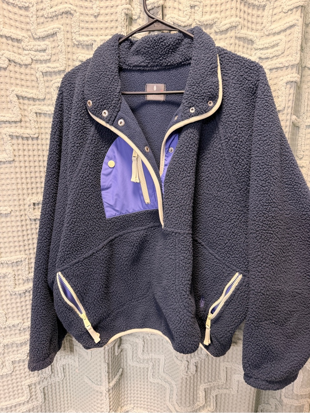 FP Movement Women’s Navy Sherpa Pullover Jacket with Purple Accent